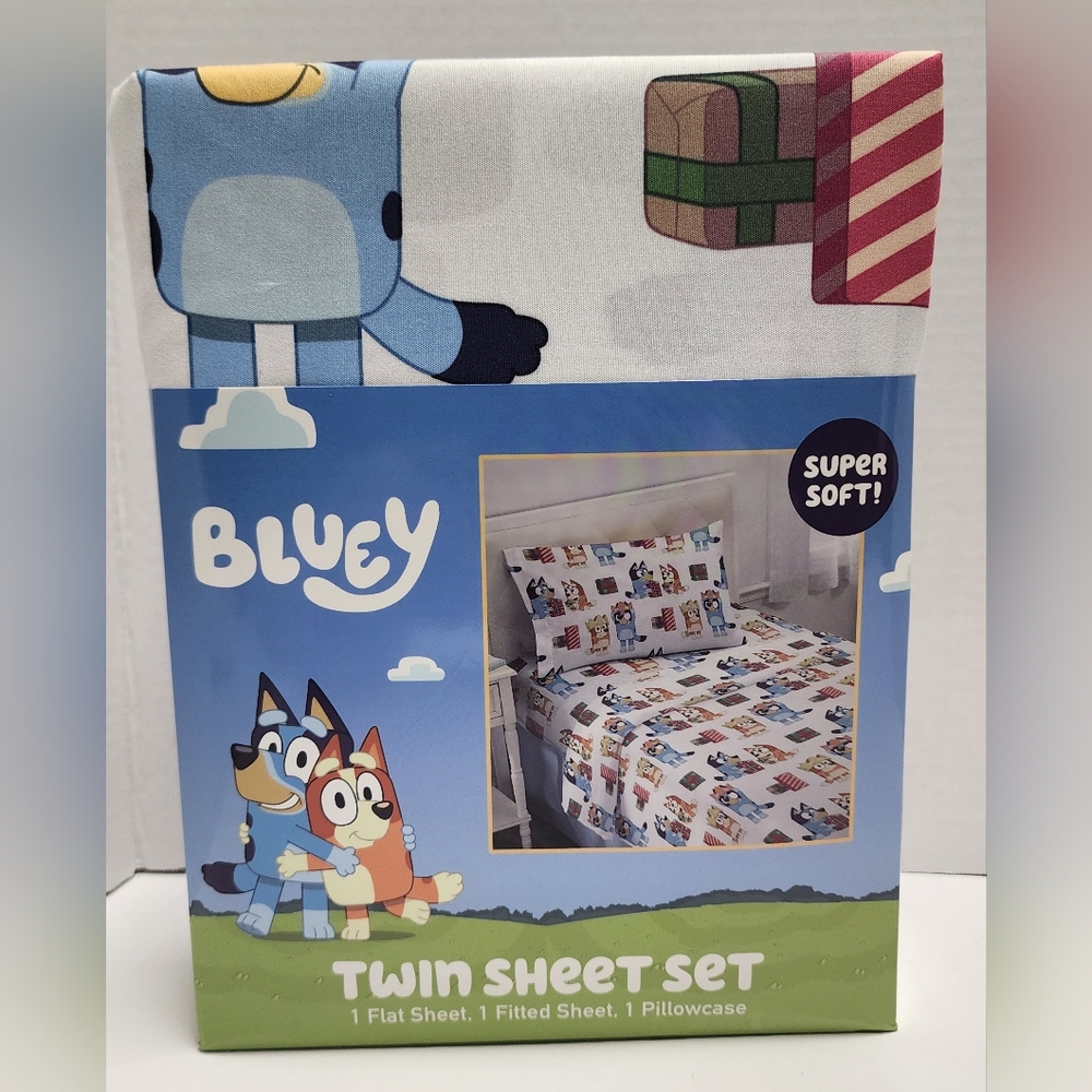 Bluey TWIN Sheet Set Holiday Christmas Edition Bingo Dog Soft New